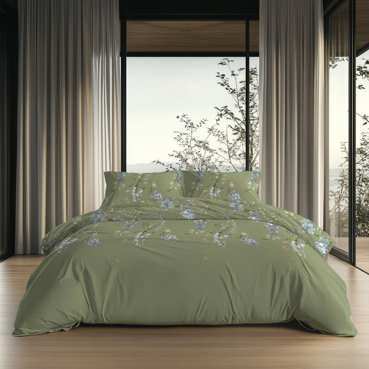 Heckettlane Dekbedovertrek Isla Moss Green - 100% Katoen-Flanel